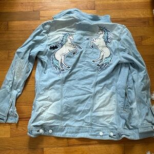 Lularoe medium Denim Jacket with Unicorn Embroidery